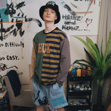 HUKミックスストライプL/SL Tシャツ[2カラー］
