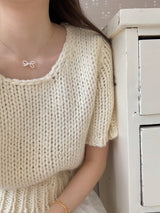 アイレットリボンパールネックレス / [925silver] Eyelet ribbon pearl necklace