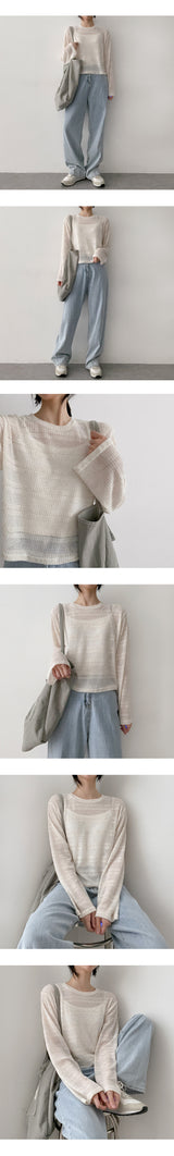ラインミックスシースルーニット長袖Tシャツ / Line Mix See-Through Knit Long-Sleeved T-Shirt