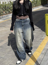 ビンテージワイドフェーディングデニムパンツ / vintage medium-blue wide fading denim pants