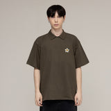 ホワイトフラワースマイルエンブロイダーカラーショートスリーブTシャツ/White Flower Smile Embroidery Collar Short-Sleeved T-Shirt