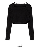 スクエアネックストラップクロップドトップス /  HIDE Strap Top (4606072160374)