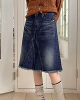 Bamit Vintage Washing Slit Midi Denim Skirt