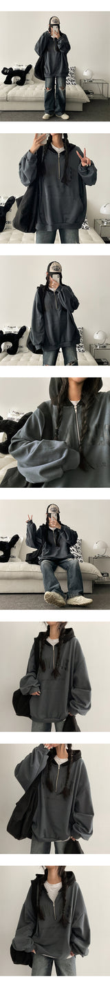 Lacon Oversized Fit Half Zip-Up Coloring Hoodie