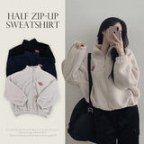 Dow Red Heart Oversized Fit Half Zip-Up Fleece Sweatshirt (3 colors)