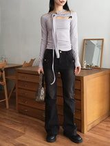 Booming Y2K Pocket Washed Denim Bootcut Pants