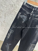 シルバペインティングブラックブルーワイドパンツ