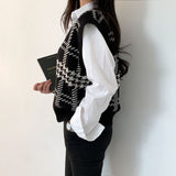 Houndstooth V-Neck Knit Vest