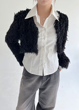 ノーボタンファークロップカーディガン/Nor Button Fur Crop Cardigan (3color)