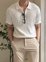トッドケーブルジップアップ半袖襟付きニット / Tod Cable Zip-Up Short-Sleeved Collar Knitwear (8 colors)
