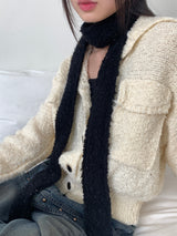 Loder wool collar pocket knit long-sleeved cardigan