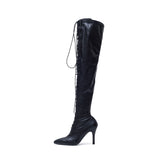 Thigh High Lace-Up Heel Boots(Black)