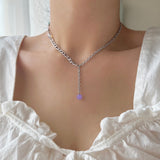 パステルオパールライトパープルビーズボール2ウェイドロップネックレス/fer Pastel Opal Light Purple Beads Ball Two-Way Drop Necklace