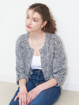 JENNY COTTON TWEED CROP CARDIGAN_NAVY (6580889944182)
