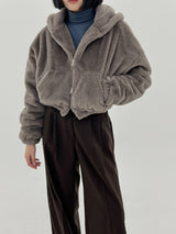 キルテッドミンククロップフードジップアップ/Quilted mink crop hood zip-up (3color)