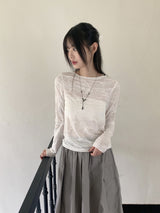 Pezzle see-through paisley slit cropped long-sleeved T-shirt