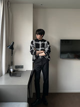ブレークチェッカードオーバーサイズフィットラウンドニットウェア / Blake Checkered Oversized Fit Round Knitwear (3 colors)