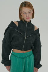  ZIPPER KNIT CARDIGAN SET / CHARCOAL