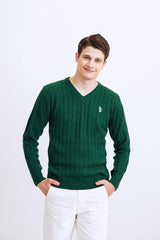 マークVネックケーブルニットセーター/RCH mark v neck cable knit sweater green
