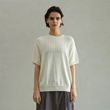 ケーブルハーフスリーブニット/CABLE HALF SLEEVE KNIT (IVORY)
