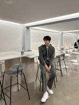 セミオーバーサイズチャイナセットアップデニムパンツ / LMN Semi-Oversized China Setup Denim Pants (Gray)