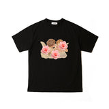 エンジェルプリントワイド半袖Tシャツ ブラック / angel print wide short sleeve t-shirt blavk (4470390882422)
