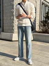 ローワーツイストセミジップアップニットウェア / Lower Twisted Semi-Zip-Up Knitwear (4 colors)