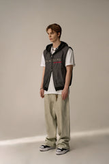 LETTERING DENIM HOODED VEST(BLACK)