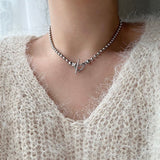 cho ボールチェーンハートボールドデイリールックチョーカーショートネックレス / cho Ball Chain Heart Bold Daily Look Choker Short Necklace