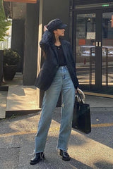 ストレートフィットバックポケットレザーパッチポイントブレットマークデストロイドデニムパンツ / STRAIGHT FIT BACK POCKET LEATHER PATCH POINT BULLET MARK DESTROYED DENIM PANTS [16624]