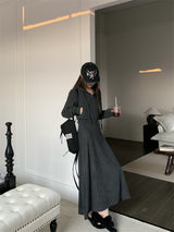 Charcoal hooded zip-up one-piece set