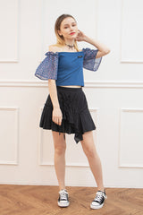 chiffon shirring t-shirt blue