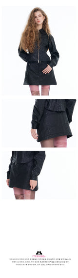 [ICC22WSK17BK] VEGAN LEATHER MINI SKIRTS