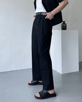 リネンツータックロングパンツスラックス / ECT linen two-tuck long pants slacks (2 colors)