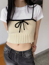 シースカラーレイヤードリボンニットシャツ / Sheath Color Layered Ribbon Knit Shirt