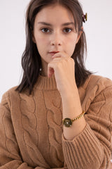 シグネイチャーボタンウィズボールドチェーンブレスレット/Merry,Motive signature button with bold chain bracelet (2colors)