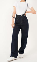 ハイウエストディープブルーワイドフィットサスペンダーデニムパンツ/RED VELVER WENDY WORN HIGH WAIST DEEP BLUE WIDE FIT SUSPENDER DENIM PANTS [16636]