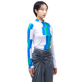 グリッチプリントモックネックTシャツ/Glitch Print Mock Neck T-Shirt_Blue
