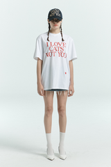 アイラブキャットレッドレタリングTシャツ