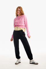スモールチェリーツートンケーブルクロップニット／SMALL CHERRY TWO-TONE CABLE CROP KNIT [PINK]