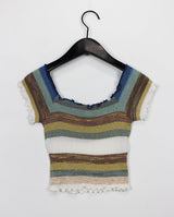 クレヨンオフショルダーニットTシャツ / Crayon Off Shoulder Knit T-shirt (2color)
