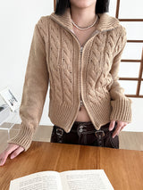 ケーブル ハイネック ニット ジップアップ / Cable high neck knit zip-up (3color)