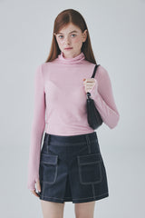 ビーガンレザースティッチミニスカート / Vegan Leather Stitch Mini Skirt [Black]