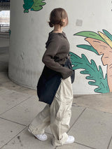 バイオウォッシングコットンワイドクリームカーゴパンツ / Bio-washing Cotton Wide Cream Cargo Pants