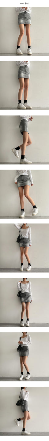 [Short, Basic/S-2XL] Padded vintage washing denim mini-skirt