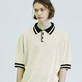 カラーストライプ ピケニット Tシャツ / color stripe pique knit t-shirt cream