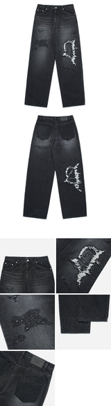 [24SS]  シンボルデストロイドウォッシングデニムパンツ