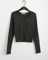 Gabe Snap Button U-neck Long Sleeve T-Shirt