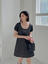 ディープUネックデニムドレス/Deep U Neck Denim Dress (2color)