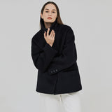 ヘリングボーンハイネックハーフコート / HERRINGBONE HIGH-NECK HALF COAT (NAVY)